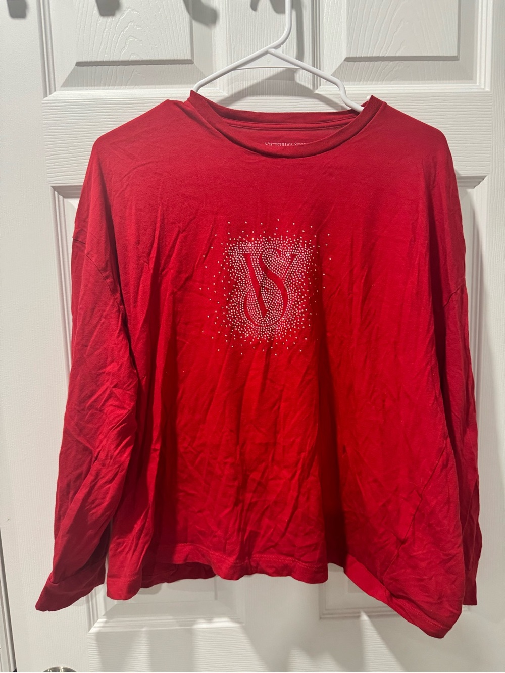 Victoria's Secret Red Long Sleeve Pajamas Crystal VS Logo